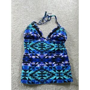 Arizona Jeans Women's Swimwear‎ Tankini Top Medium Blue Geometric Nylon